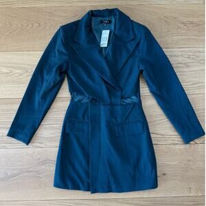 NWT FORE Teal Blue Notch Lapels Blazer Long Sleeve Mini Cocktail Sheath Dress